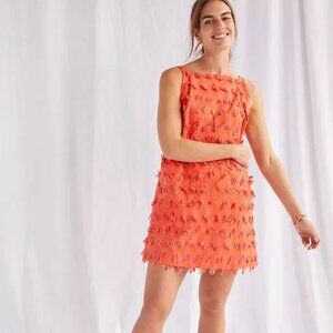 Anthropologie Textured Shift Dress Coral Orange 60s XSmall XS